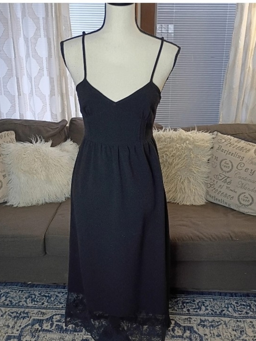 Tobi Crochet Lace Semi Open Back Gothic Black Sleeveless Midi Lace-Hem Dress